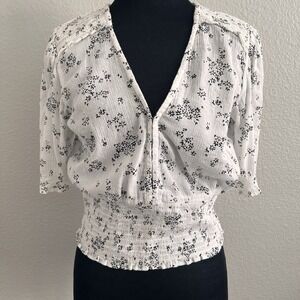 Abercrombie & Fitch Small White Ditzy Floral Top Blouson Cottagecore Smocked